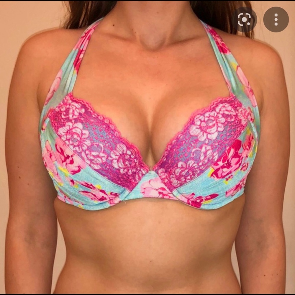 🚫SOLD🚫! Beach Bunny XL Dreamsicle Bikini Pushup Cup Top Aqua/Pink Floral